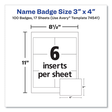 Clip-Style Name Badge Holder With Laser/inkjet Insert, Top Load, 4 X 3, White, 100/box