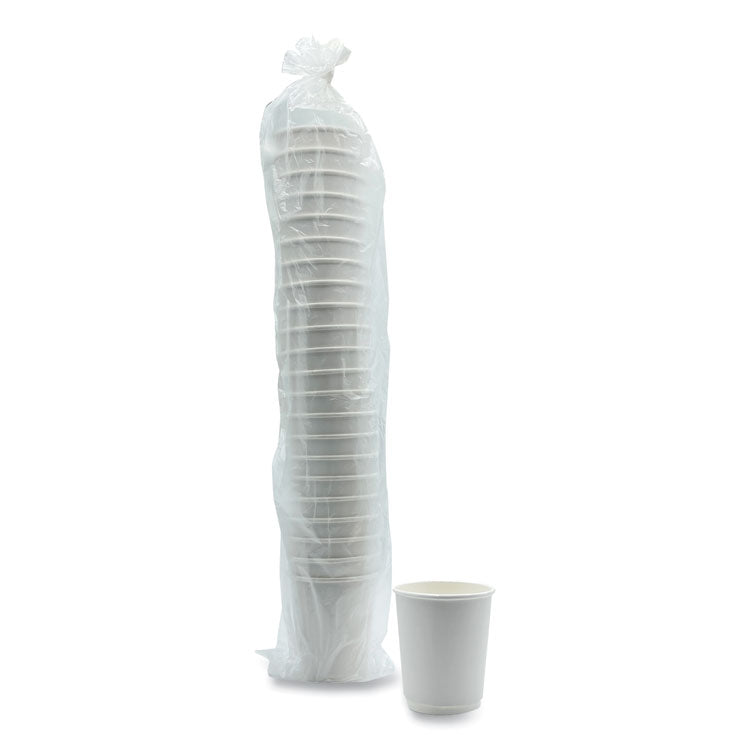 Paper Hot Cups, Double-Walled, 8 oz, White, 500/Carton
