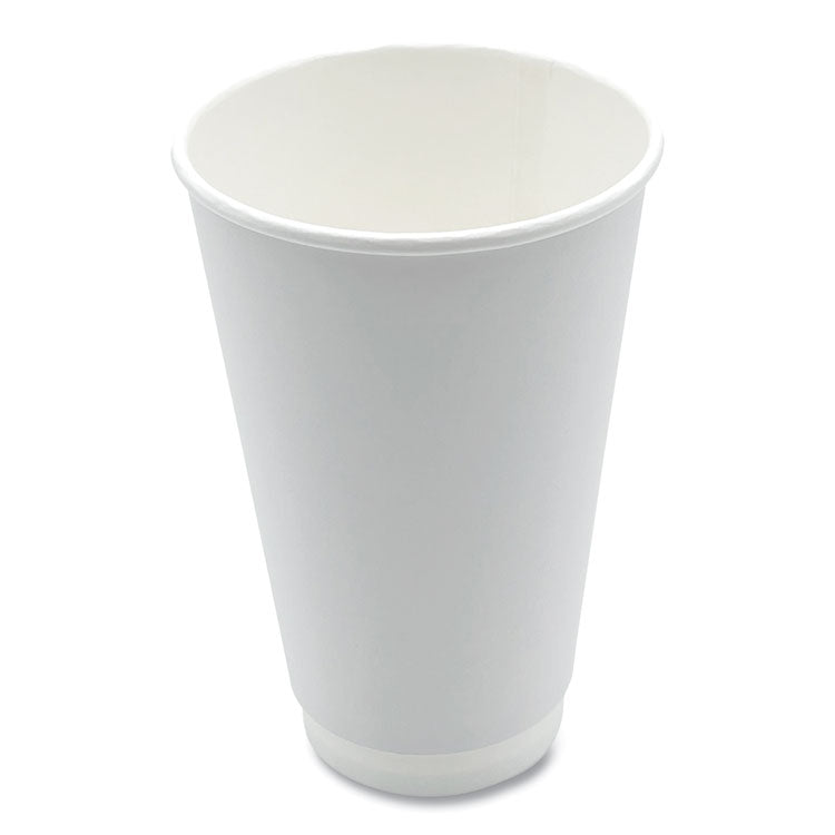 Paper Hot Cups, Double-Walled, 16 oz, White, 25/Carton