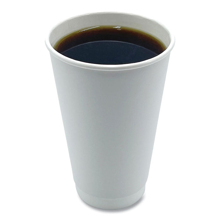 Paper Hot Cups, Double-Walled, 16 oz, White, 500/Carton