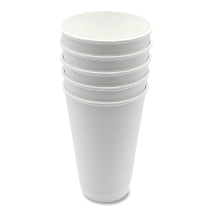 Paper Hot Cups, Double-Walled, 16 oz, White, 500/Carton