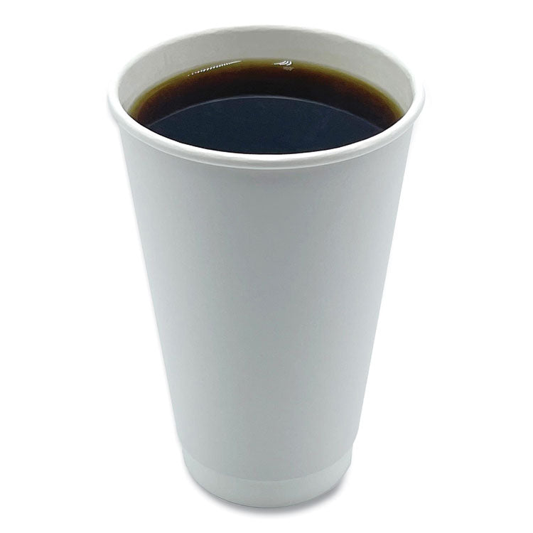 Paper Hot Cups, Double-Walled, 16 oz, White, 25/Carton