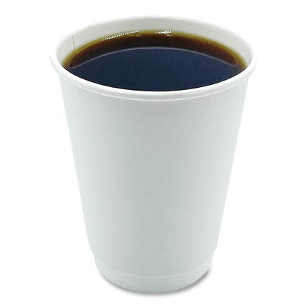Paper Hot Cups, Double-Walled, 12 oz, White, 500/Carton