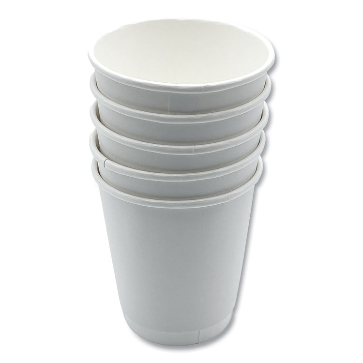 Paper Hot Cups, Double-Walled, 10 oz, White, 500/Carton