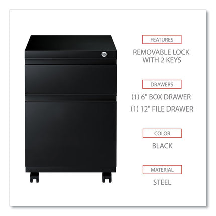 File Pedestal With Full-Length Pull, Left Or Right, 2-Drawers: Box/file, Legal/letter, Black, 14.96" X 19.29" X 21.65"