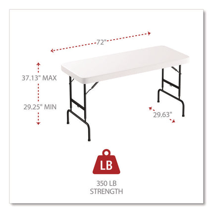 adjustable height plastic folding table, rectangular, 72w x 29.63d x 29.25 to 37.13h, white