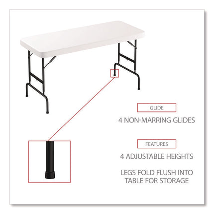 adjustable height plastic folding table, rectangular, 72w x 29.63d x 29.25 to 37.13h, white