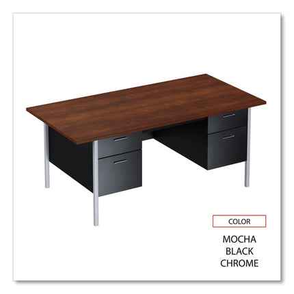 Double Pedestal Steel Desk, 72" x 36" x 29.5", Mocha/Black, Chrome-Plated Legs