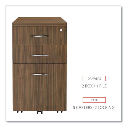 Alera Valencia Series Mobile Pedestal File, Left/right, 3-Drawer: Box/box/file, Legal/letter, Walnut, 15.88 X 20.5 X 28.38