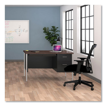 Single Pedestal Steel Desk, 45.25" x 24" x 29.5", Mocha/Black, Chrome Legs