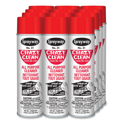 Crazy Clean All Purpose Cleaner, Floral Scent, 19 oz Aerosol Spray, Dozen