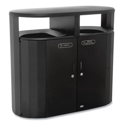 RESIST Dual Stream Waste and Recycling Container, 46 gal, Metal, Black