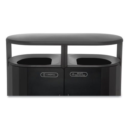 RESIST Dual Stream Waste and Recycling Container, 46 gal, Metal, Black