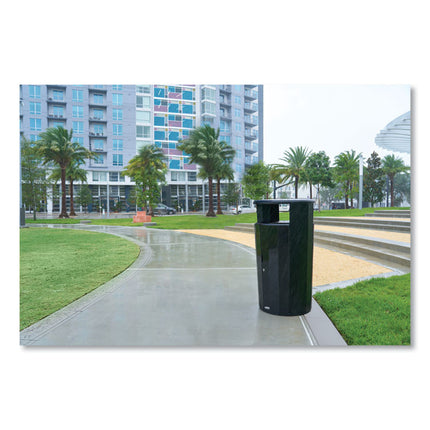 RESIST Round Waste Container, 33 gal, Metal, Black