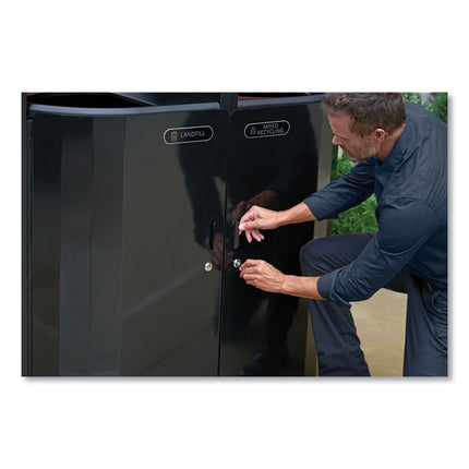 RESIST Dual Stream Waste and Recycling Container, 46 gal, Metal, Black