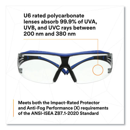 SecureFit Protective Eyewear, 200 Series, Blue/Gray Plastic Frame, Clear Polycarbonate Lens