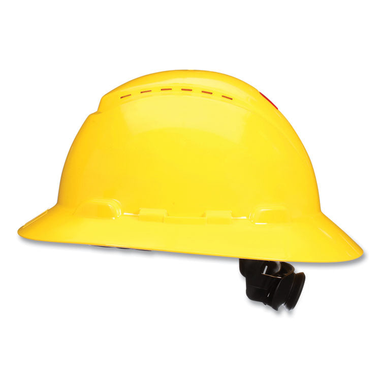 SecureFit H-Series Hard Hats, H-800 Vented Hat with UV Indicator, 4-Point Pressure Diffusion Ratchet Suspension, Yellow