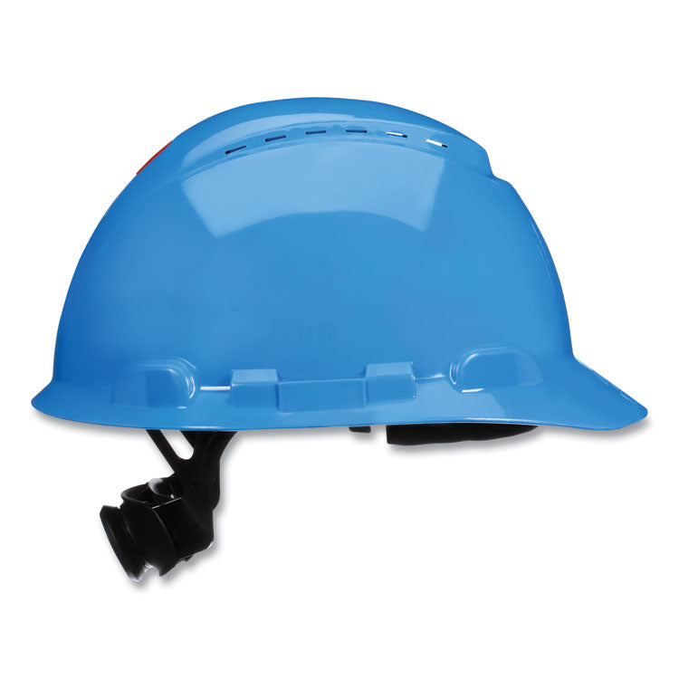 SecureFit H-Series Hard Hats, H-700 Vented Cap with UV Indicator, 4-Point Pressure Diffusion Ratchet Suspension, Blue