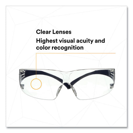 SecureFit Protective Eyewear, 200 Series, Dark Blue Plastic Frame, Clear Polycarbonate Lens