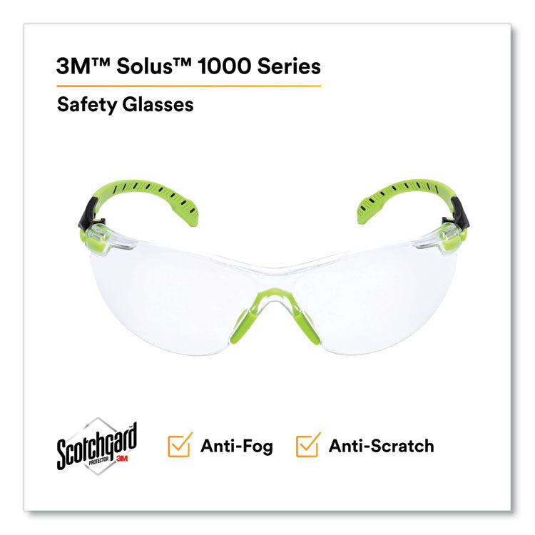 Solus 1000-Series Safety Glasses, Black/Green Plastic Frame, Clear Polycarbonate Lens