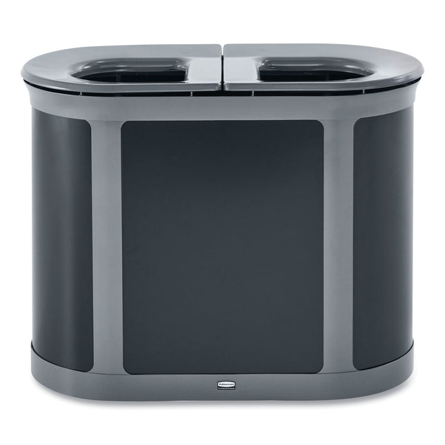 ENHANCE PILL Dual Stream Waste Receptacle, (2) 23 gal Capacity Bins, Metal, Umbra Gray/Pearl Gray