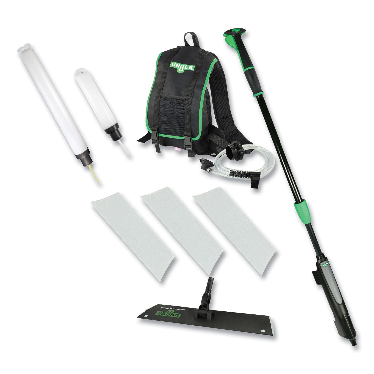 Excella Floor Finishing Kit, 20" Head, 48" to 65" Black/Green Plastic Handle