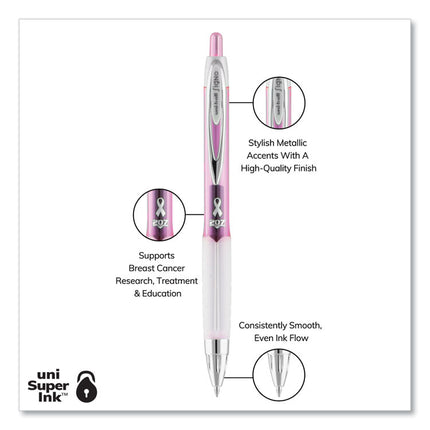 207 Breast Cancer Awareness Gel Pen Office Pack, Retractable, Medium 0.7mm, Black Ink, Translucent Pink/White Barrel, 36/Pack