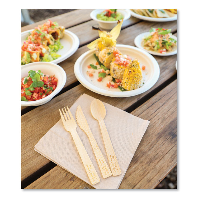 Bamboo Cutlery, Fork/Knife/Napkin/Spoon, Paper, Natural, 250/Carton