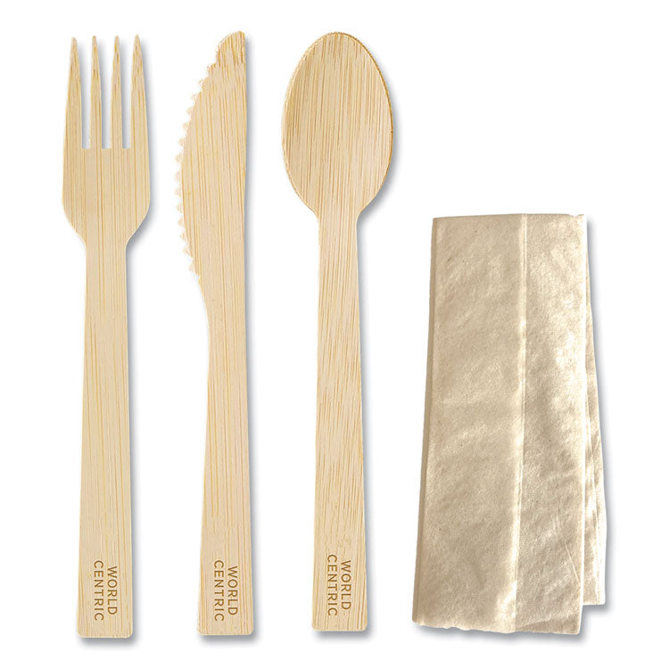 Bamboo Cutlery, Fork/Knife/Napkin/Spoon, Paper, Natural, 250/Carton