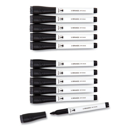 Medium Point Low-Odor Dry-Erase Markers With Erasers, Medium Bullet Tip, Black, Dozen