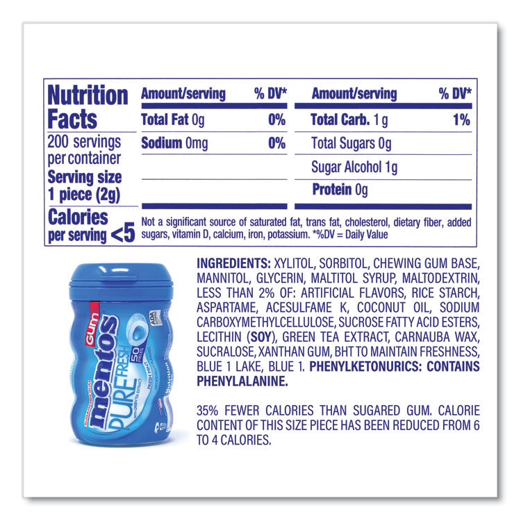 Pure Fresh Gum Variety Pack, Fresh Mint/Spearmint, 50 Pieces/Bottle, 8 Bottles/Carton