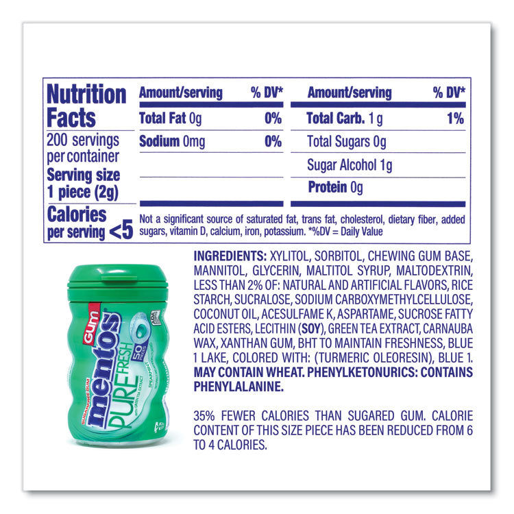 Pure Fresh Gum Variety Pack, Fresh Mint/Spearmint, 50 Pieces/Bottle, 8 Bottles/Carton