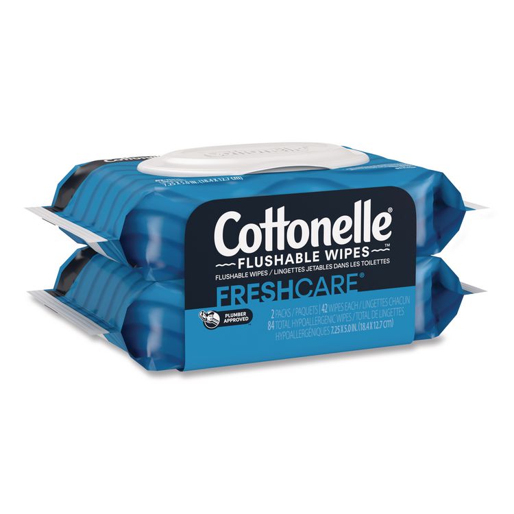 Fresh Care Flushable Cleansing Cloths, 1-Ply, 3.73 x 5.5, White, 84/Pack