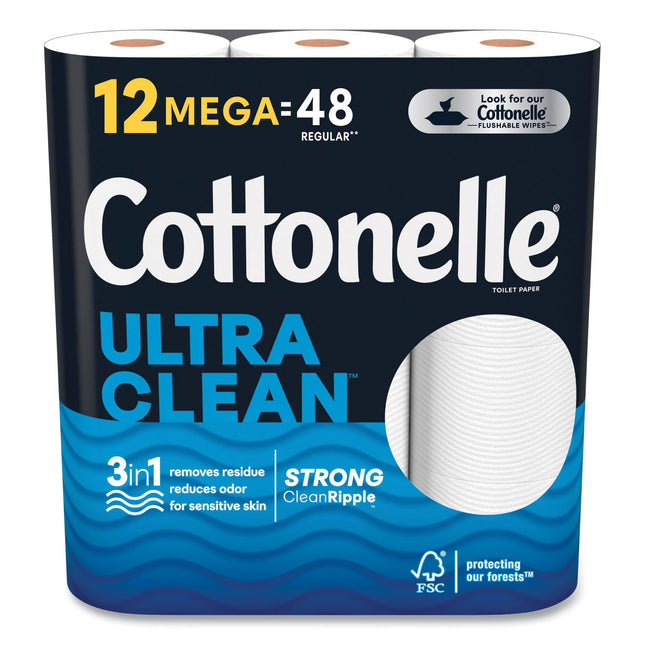 Ultra CleanCare Toilet Paper, Strong Tissue, Mega Rolls, Septic Safe, 1-Ply, White, 284/Roll, 12 Rolls/Pack, 48 Rolls/Carton