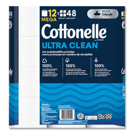 Ultra CleanCare Toilet Paper, Strong Tissue, Mega Rolls, Septic Safe, 1-Ply, White, 284/Roll, 12 Rolls/Pack, 48 Rolls/Carton