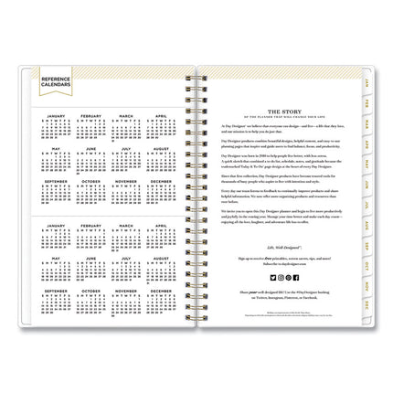 Day Designer Tile Weekly/Monthly Planner, Geometric Artwork, 8 x 5, Blue/White Cover, 12-Month (Jan to Dec): 2025