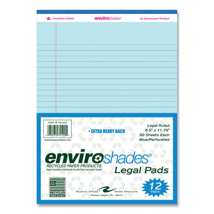 Enviroshades Legal Notepads, 50 Blue 8.5 x 11.75 Sheets, 36 Notepads/Carton