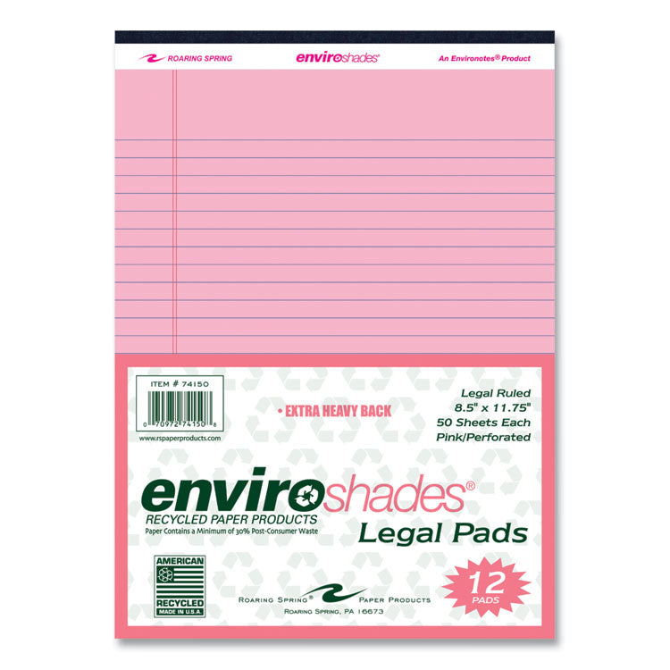 Enviroshades Legal Notepads, 50 Pink 8.5 x 11.75 Sheets, 36 Notepads/Carton