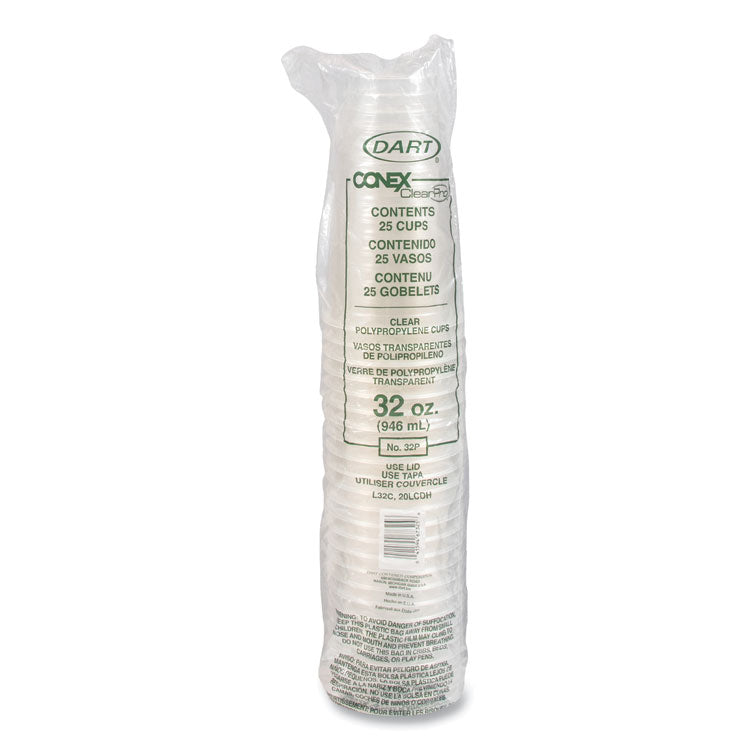 Conex ClearPro Plastic Cold Cups, 32 oz, Clear, 25/Bag, 20 Bags/Carton