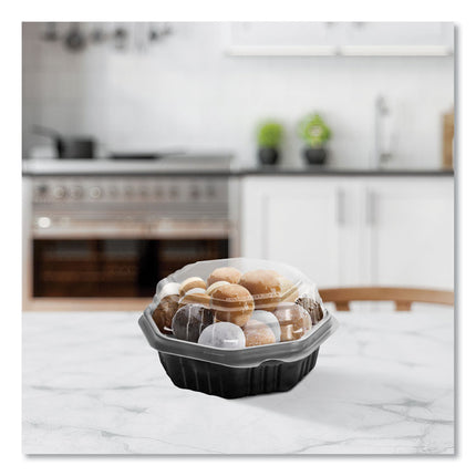 OctaView Hinged-Lid Hot Food Containers, 6.3 x 1.2 x 1.2, Black/Clear, Plastic, 200/Carton