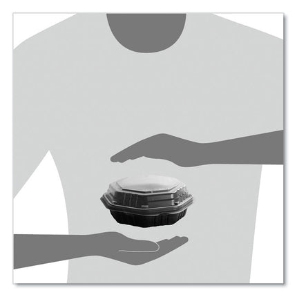 OctaView Hinged-Lid Hot Food Containers, 6.3 x 1.2 x 1.2, Black/Clear, Plastic, 200/Carton