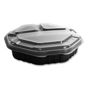 OctaView Hinged-Lid Hot Food Containers, 3 Compartments, 38 oz, 9.55 x 9.1 x 2.4, Black/Clear, Plastic, 100/Carton