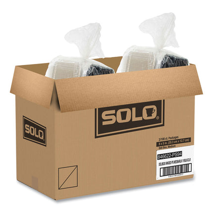 Creative Carryouts Hinged Plastic Hot Deli Boxes, 28 Oz, 7.87 X 5.4 X 3, Black/clear, 200/carton