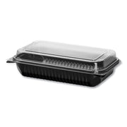 Hinged-Lid Dinner Box, 64 oz, 11.5 x 8.1 x 3, Black/Clear, Plastic, 100/Carton