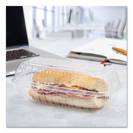 Showtime Clear Hinged Containers, Hoagie Container, 29.9 oz, 5.1 x 9.9 x 3.5, Clear, Plastic, 100/Bag, 2 Bags/Carton