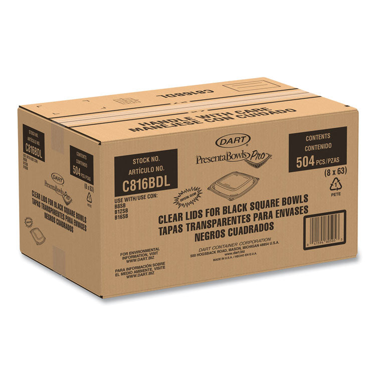 PresentaBowls Pro Clear Square Lids for 8 oz to 16 oz Bowls, 5 x 5 x 1, Clear, Plastic, 63/Bag, 8 Bags/Carton