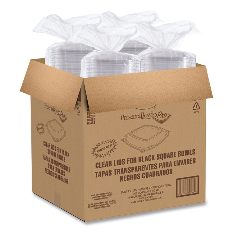 PresentaBowls Pro Clear Square Lids for 24 oz to 32 oz Bowls, 8.5 x 8.5 x 0.5, Clear, Plastic, 63/Bag, 4 Bags/Carton