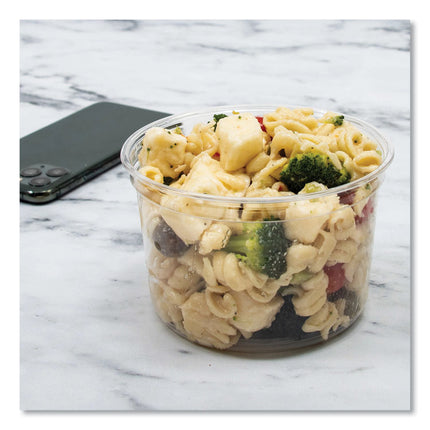 Bare Eco-Forward RPET Deli Containers, ProPlanet Seal, 16 oz, 4.6" Diameter x 3" h, Clear, Plastic, 500/Carton