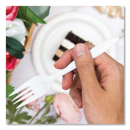 Regal Mediumweight Cutlery, Full-Size, Fork, Plastic, White, 1,000/Carton