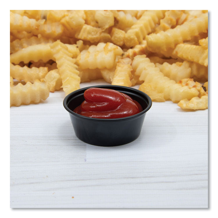 Portion Containers, 1.5 oz, Plastic, Black, 250/Bag, 10 Bags/Carton